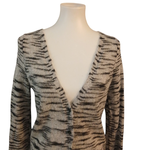 Free People Animal Print Draped Cardigan Gray and Black Button Down Sweater - Picture 4 of 9